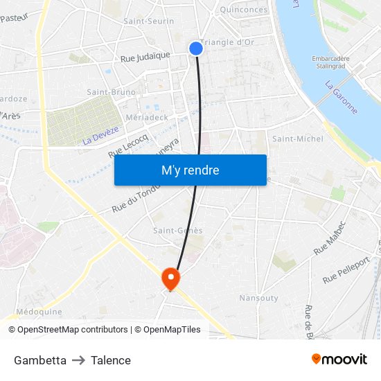 Gambetta to Talence map