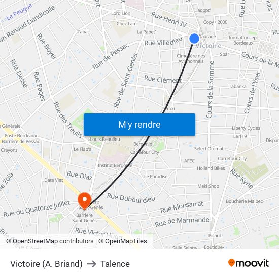 Victoire (A. Briand) to Talence map