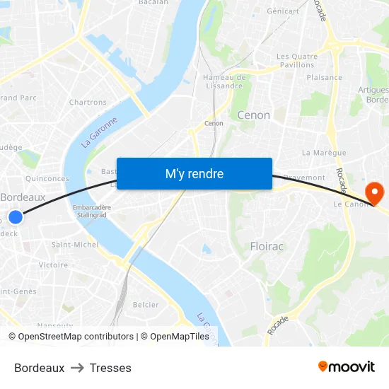 Bordeaux to Tresses map