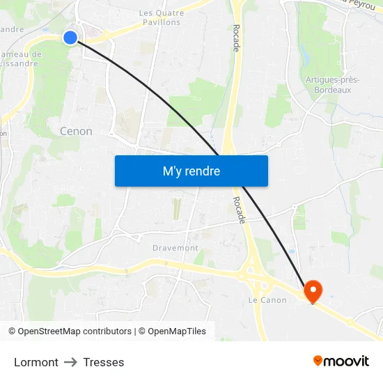 Lormont to Tresses map