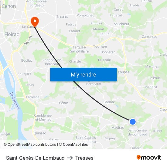 Saint-Genès-De-Lombaud to Tresses map