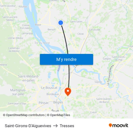 Saint-Girons-D'Aiguevives to Tresses map