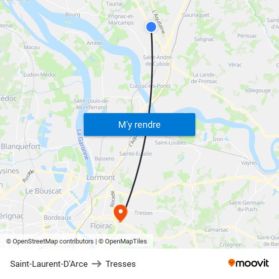 Saint-Laurent-D'Arce to Tresses map