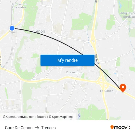 Gare De Cenon to Tresses map