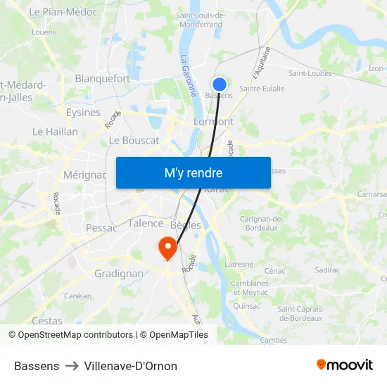 Bassens to Villenave-D'Ornon map