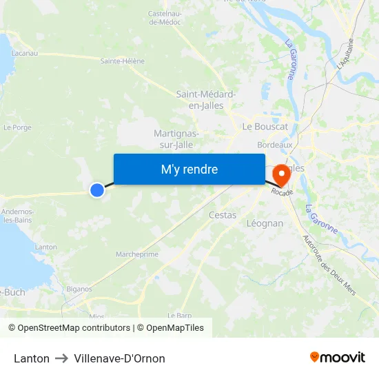 Lanton to Villenave-D'Ornon map