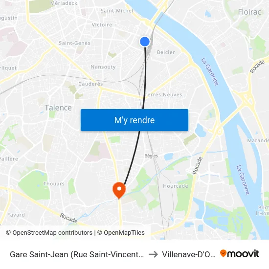 Gare Saint-Jean (Rue Saint-Vincent De Paul) to Villenave-D'Ornon map