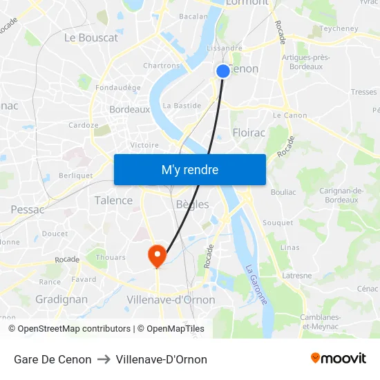 Gare De Cenon to Villenave-D'Ornon map