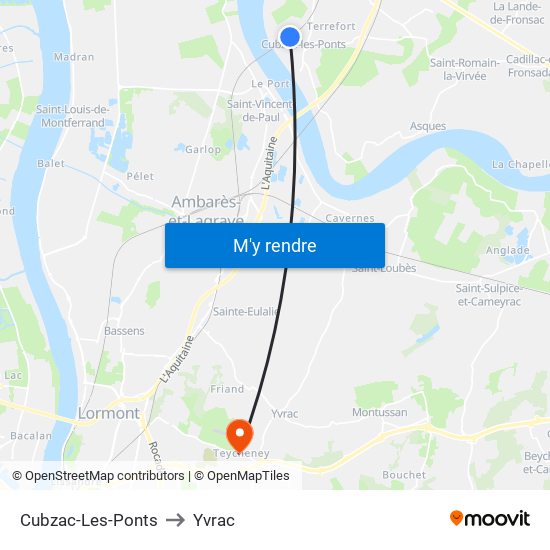 Cubzac-Les-Ponts to Yvrac map