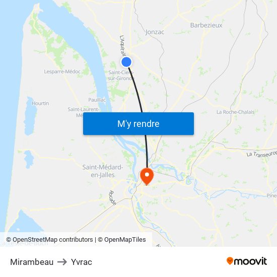 Mirambeau to Yvrac map