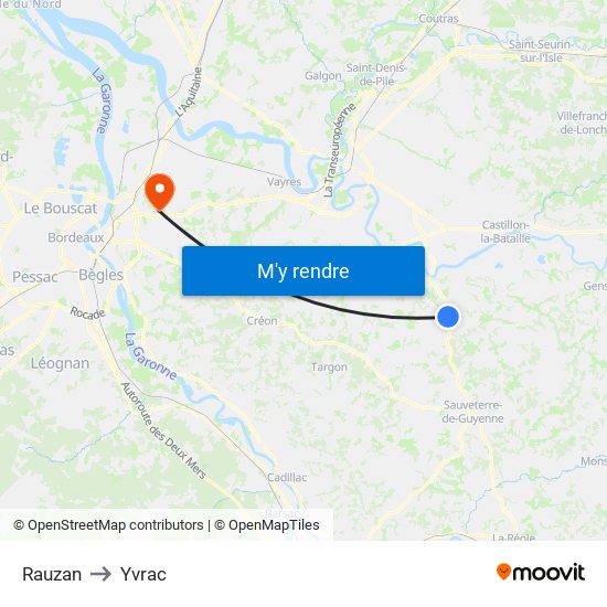 Rauzan to Yvrac map