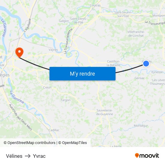 Vélines to Yvrac map