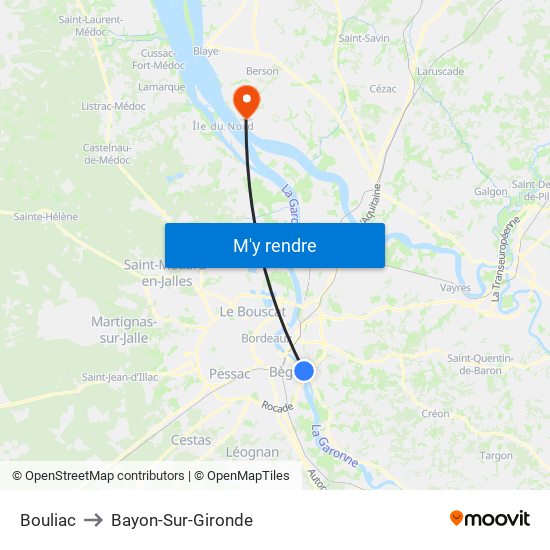 Bouliac to Bayon-Sur-Gironde map