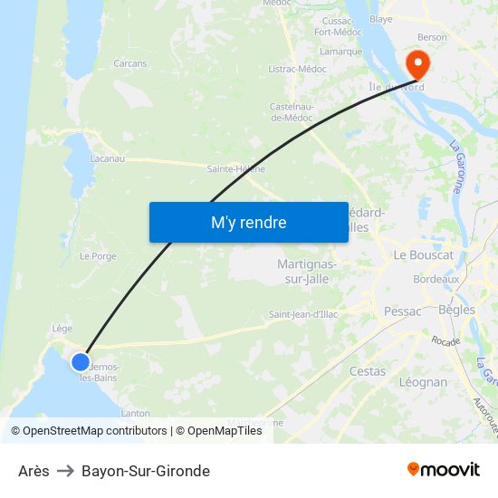 Arès to Bayon-Sur-Gironde map