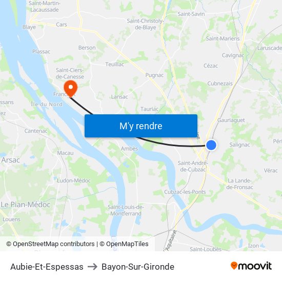 Aubie-Et-Espessas to Bayon-Sur-Gironde map