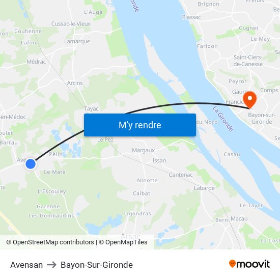 Avensan to Bayon-Sur-Gironde map