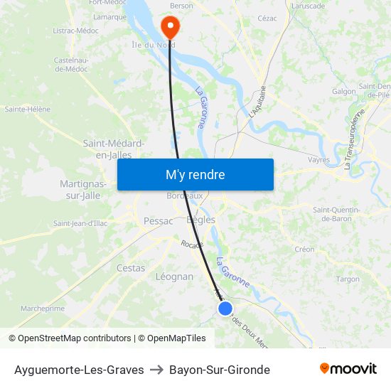 Ayguemorte-Les-Graves to Bayon-Sur-Gironde map