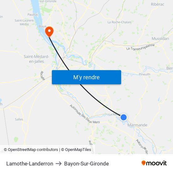 Lamothe-Landerron to Bayon-Sur-Gironde map