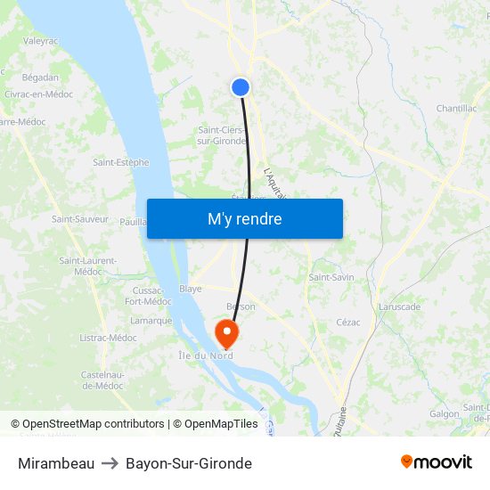 Mirambeau to Bayon-Sur-Gironde map