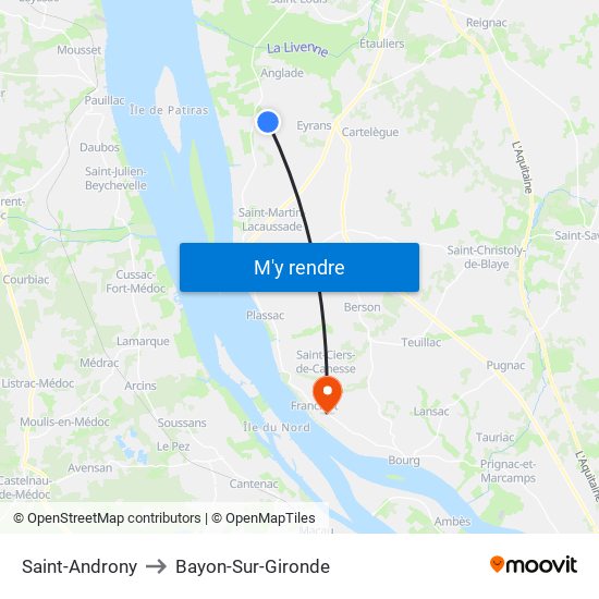 Saint-Androny to Bayon-Sur-Gironde map