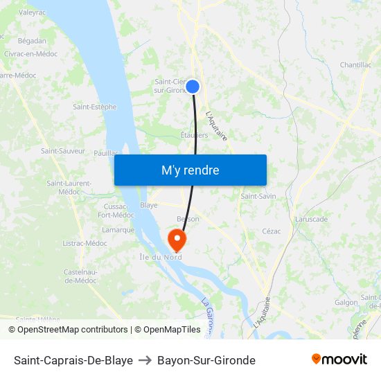 Saint-Caprais-De-Blaye to Bayon-Sur-Gironde map