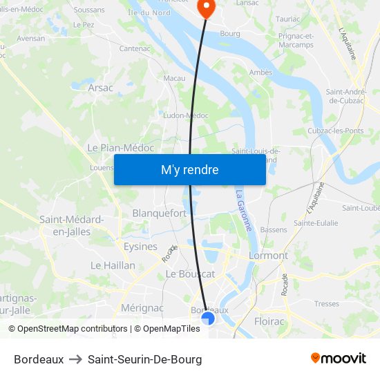 Bordeaux to Saint-Seurin-De-Bourg map