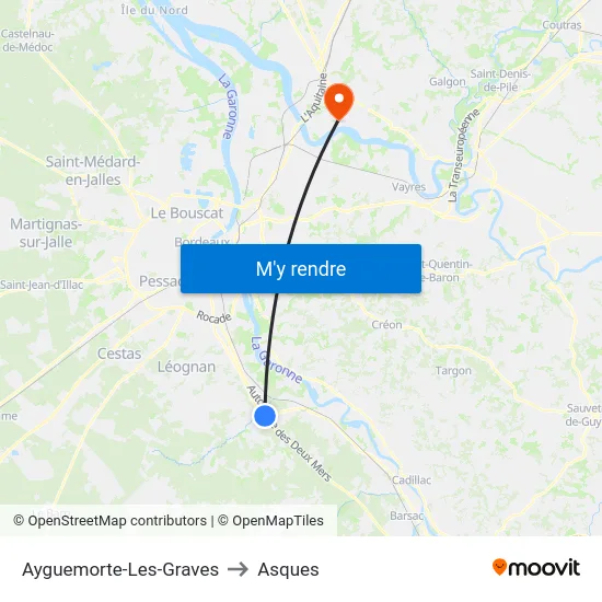 Ayguemorte-Les-Graves to Asques map