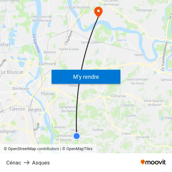 Cénac to Asques map