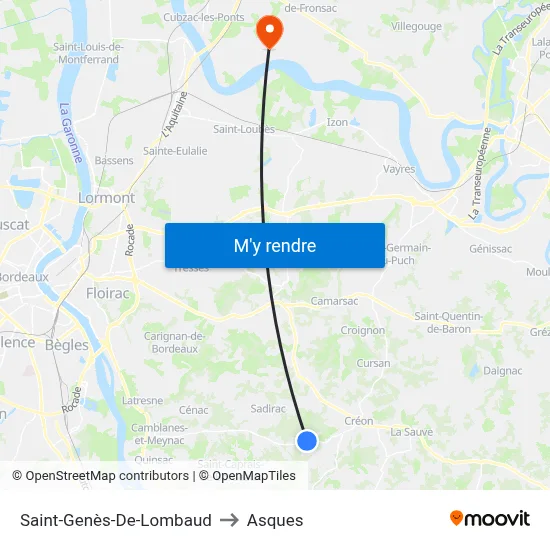 Saint-Genès-De-Lombaud to Asques map