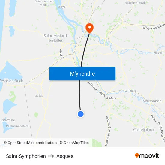Saint-Symphorien to Asques map