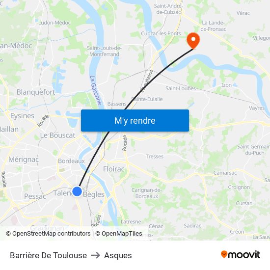 Barrière De Toulouse to Asques map