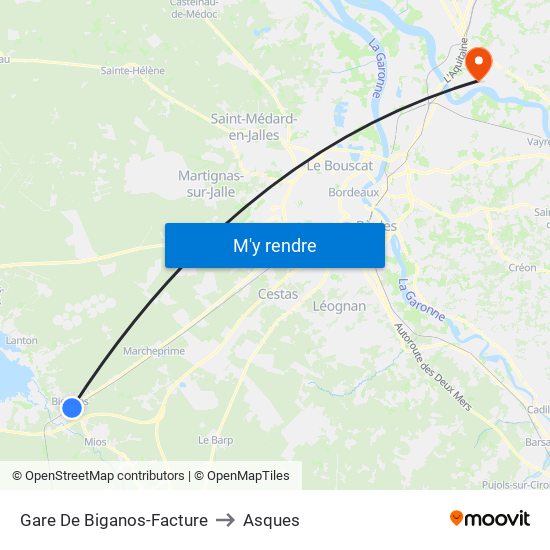 Gare De Biganos-Facture to Asques map