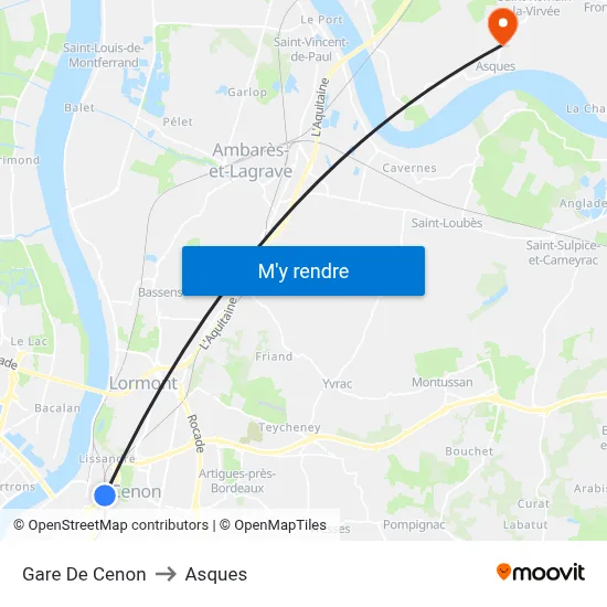 Gare De Cenon to Asques map
