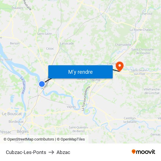 Cubzac-Les-Ponts to Abzac map