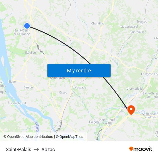 Saint-Palais to Abzac map