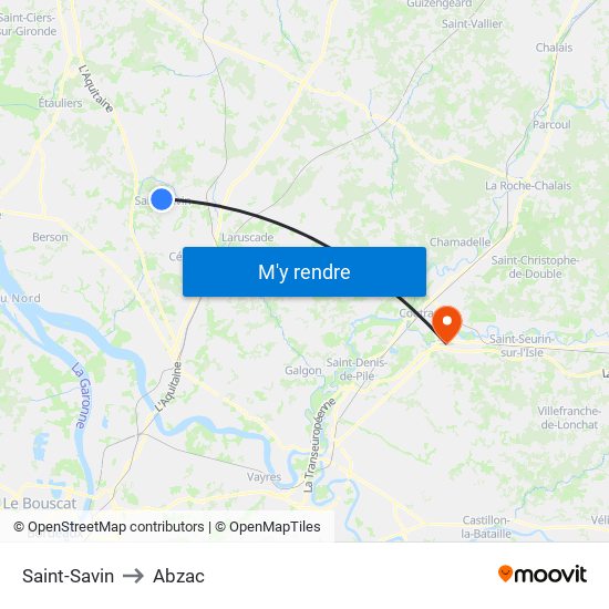 Saint-Savin to Abzac map