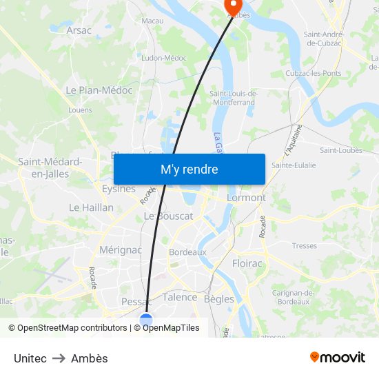 Unitec to Ambès map