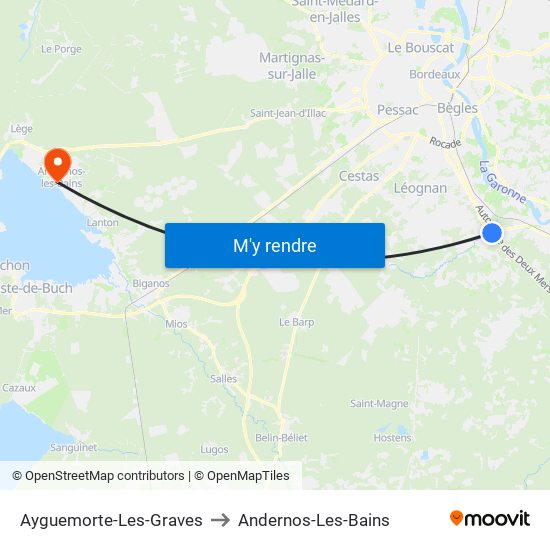 Ayguemorte-Les-Graves to Andernos-Les-Bains map