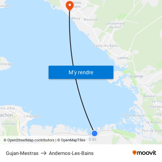 Gujan-Mestras to Andernos-Les-Bains map