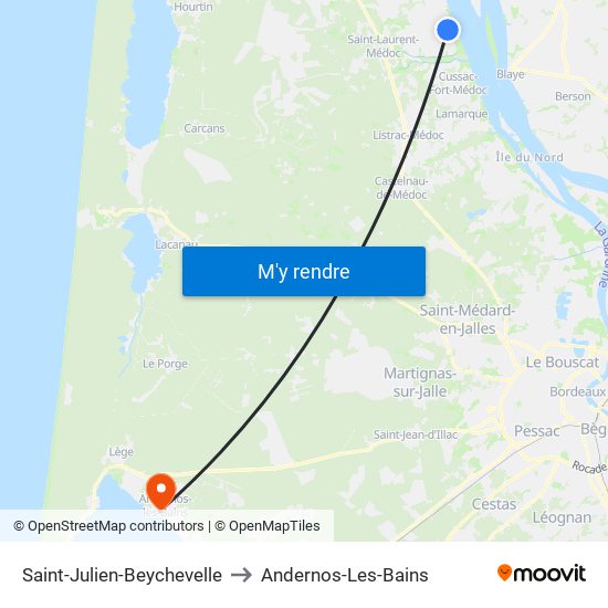 Saint-Julien-Beychevelle to Andernos-Les-Bains map