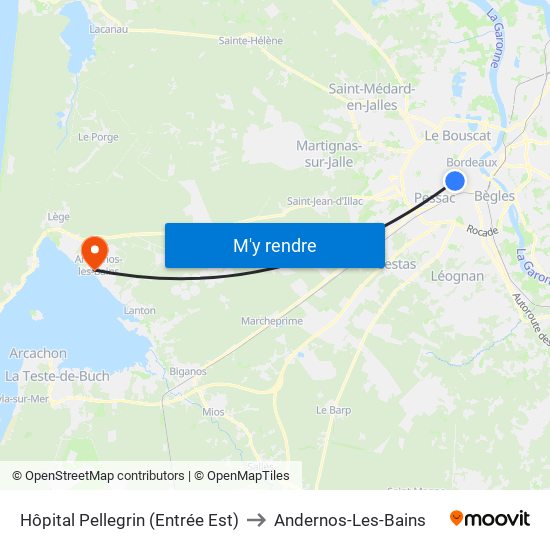 Hôpital Pellegrin (Entrée Est) to Andernos-Les-Bains map