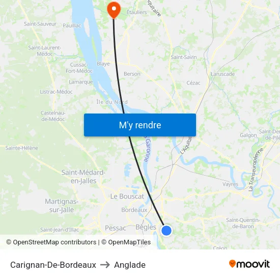 Carignan-De-Bordeaux to Anglade map