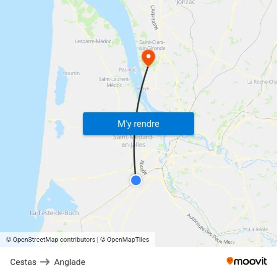 Cestas to Anglade map