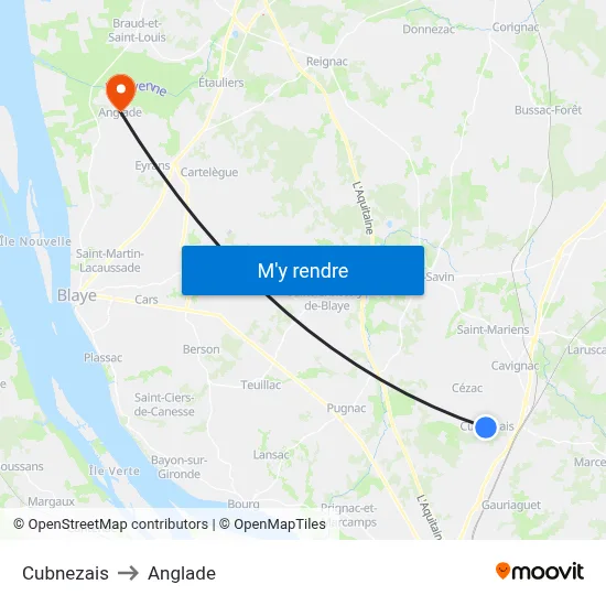 Cubnezais to Anglade map