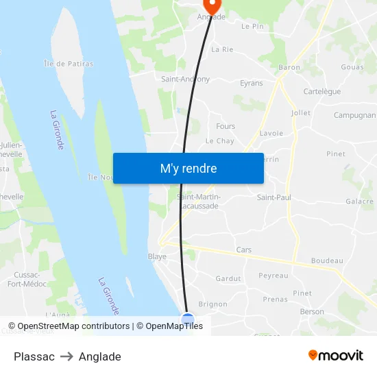 Plassac to Anglade map