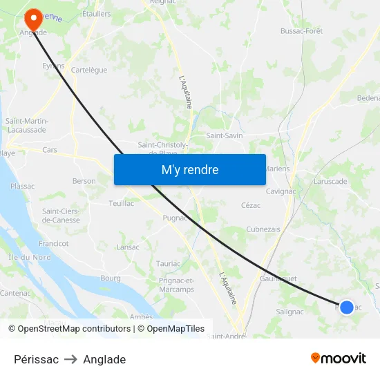 Périssac to Anglade map