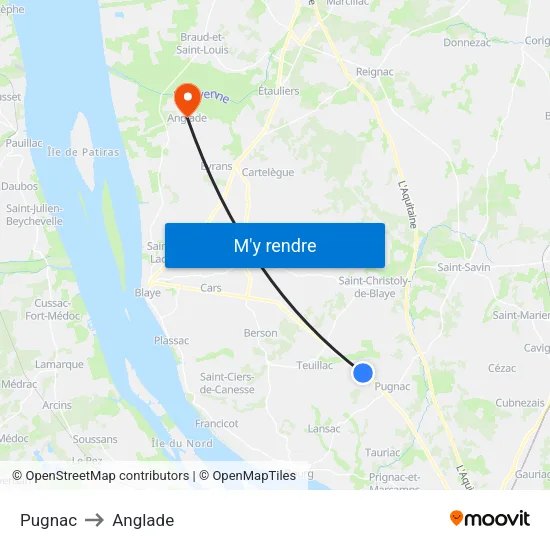 Pugnac to Anglade map