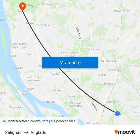 Salignac to Anglade map