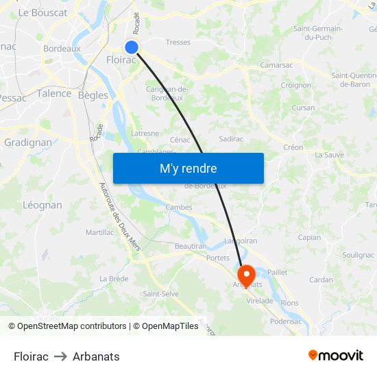 Floirac to Arbanats map
