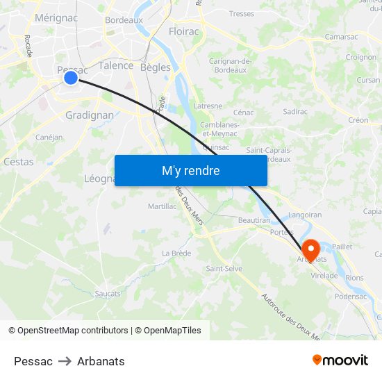 Pessac to Arbanats map
